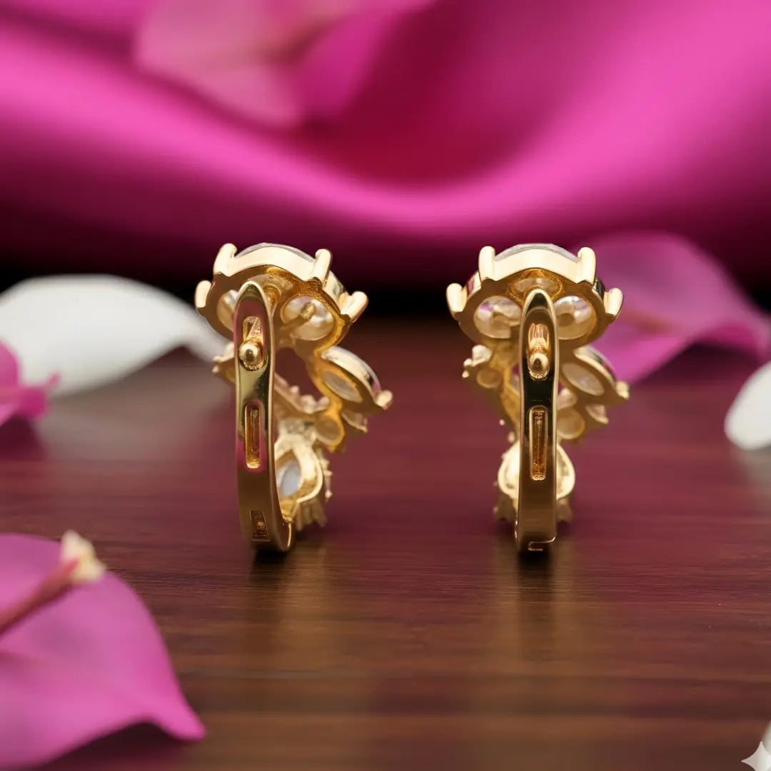 18K Gold Filled "Iced Out" Crystal Huggie Earrings – Elegant Marquise Hoop Earrings for Women